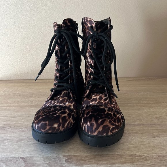 STEVE MADDEN GIRL Velvet Animal Print REX Combat Boots 8M Retro 90s Y2K - Picture 6 of 7
